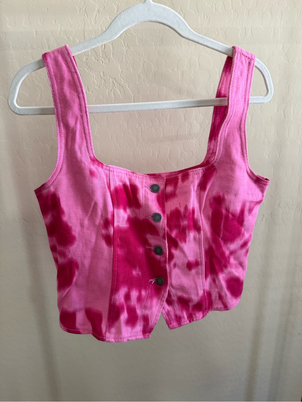 Nasty Gal Pink Tie-Dye Button Front Crop Top